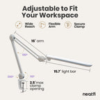 Lámpara LED de escritorio con pinza, cabezal ancho de 20 pulgadas, 2200 lúmenes, luz de trabajo para oficina en casa y manualidades, color negro