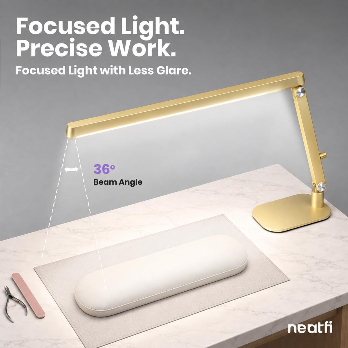 Professional LED Task Lamp, 20W, CRI 95, Stepless Dimming, Gold