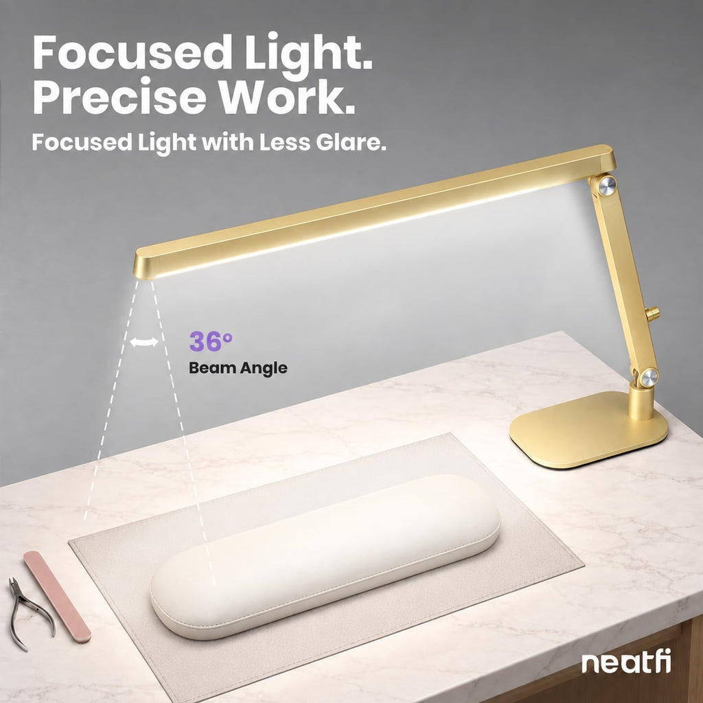 Professional LED Task Lamp, 20W, CRI 95, Stepless Dimming, Gold