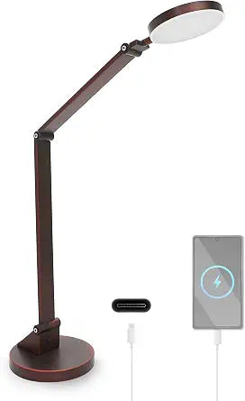 9W LED Table Lamp with Round Base, 3 Light Modes, USB Charging, Brown