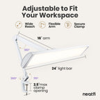 Pro 2300 Lumens 30W LED Task Lamp, Clamp, CRI 95, 24-Inch Head, CCT, White