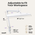 Lámpara de Tareas Elite de 2260 Lúmenes con Abrazadera – 22" de Ancho, 3 Modos de Color para Uñas y Manualidades, Negro