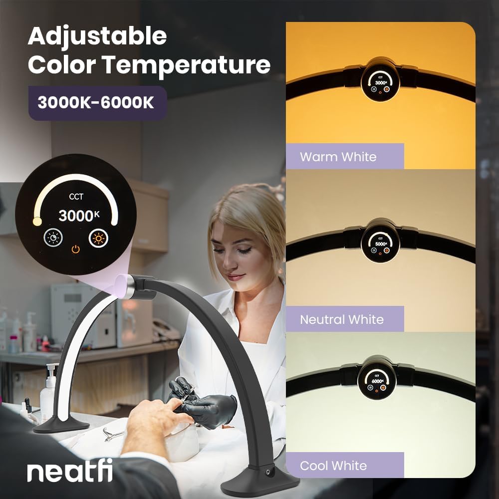 3360 Lumens LED Half Moon Lamp – 3 Color Modes, LCD Display for Nail Techs & Tattoo Artists, Black