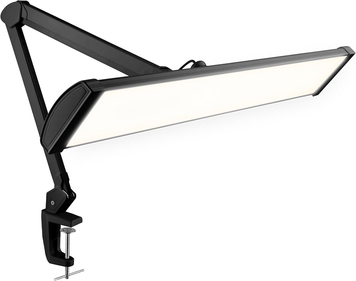 Lampe de bureau LED à tête large de 20 po avec pince – Lampe de travail de 2200 lumens pour bureau à domicile et travaux manuels, noire