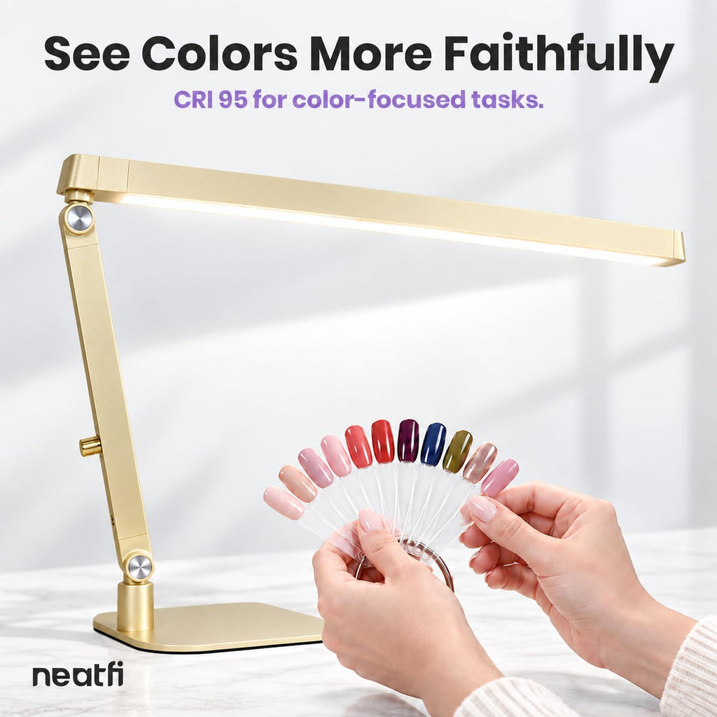 Professional LED Task Lamp, 20W, CRI 95, Stepless Dimming, Gold