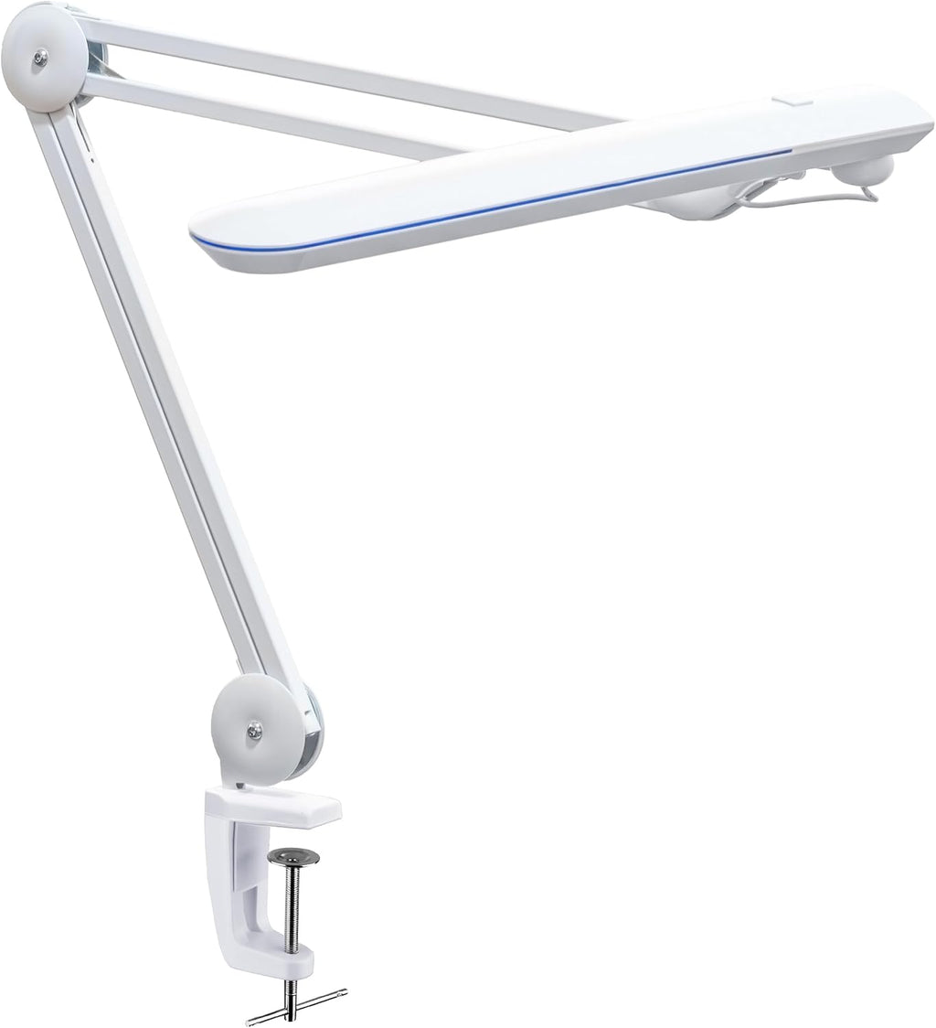 Lámpara LED de escritorio con pinza, cabezal ancho de 20 pulgadas, 2200 lúmenes, luz de trabajo para oficina en casa y manualidades, color negro