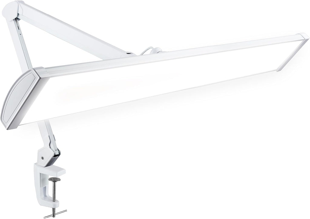 Lámpara LED de escritorio con pinza, cabezal ancho de 20 pulgadas, 2200 lúmenes, luz de trabajo para oficina en casa y manualidades, color negro