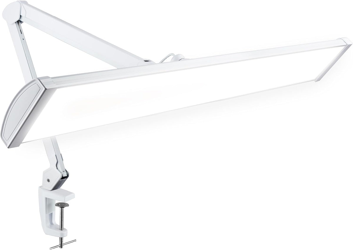 Lámpara LED de escritorio con pinza, cabezal ancho de 20 pulgadas, 2200 lúmenes, luz de trabajo para oficina en casa y manualidades, color negro
