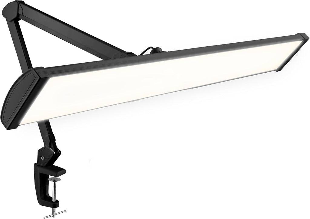 Lampe de bureau LED à tête large de 20 po avec pince – Lampe de travail de 2200 lumens pour bureau à domicile et travaux manuels, noire