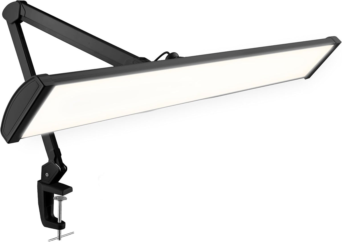 Lampe de bureau LED à tête large de 20 po avec pince – Lampe de travail de 2200 lumens pour bureau à domicile et travaux manuels, noire