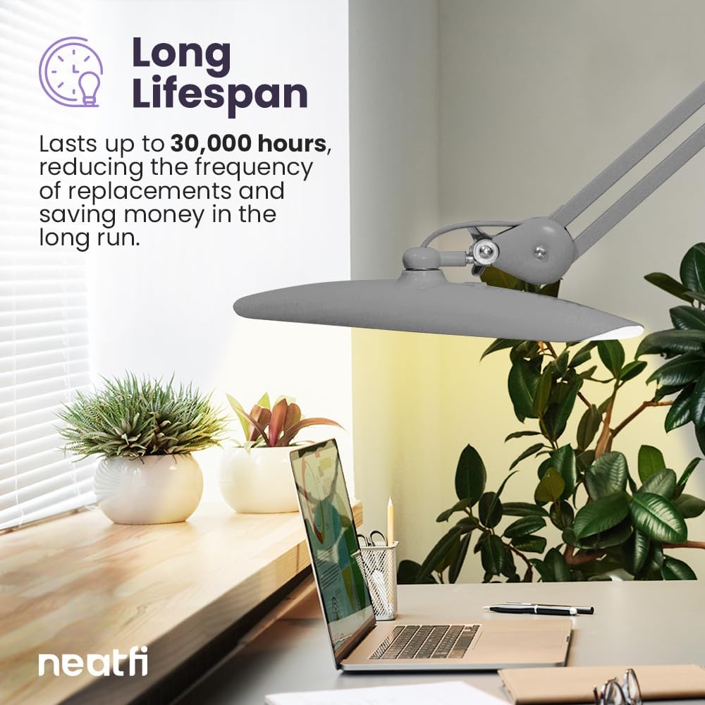 2200 Lumens LED Desk Lamp with Clamp – 20” Wide Shade, 3 Light Modes, Dimmable Task Light, Silver