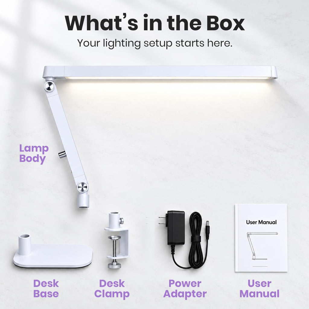 Professional LED Task Lamp, 20W, CRI 95, Stepless Dimming, White