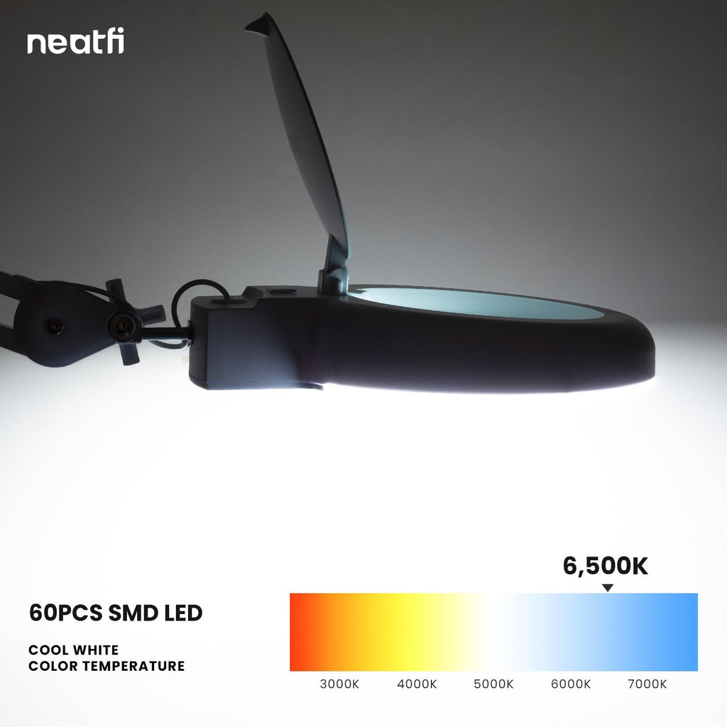 LED Magnifying Lamp with Clamp, 5 Diopter, Dimmable - White