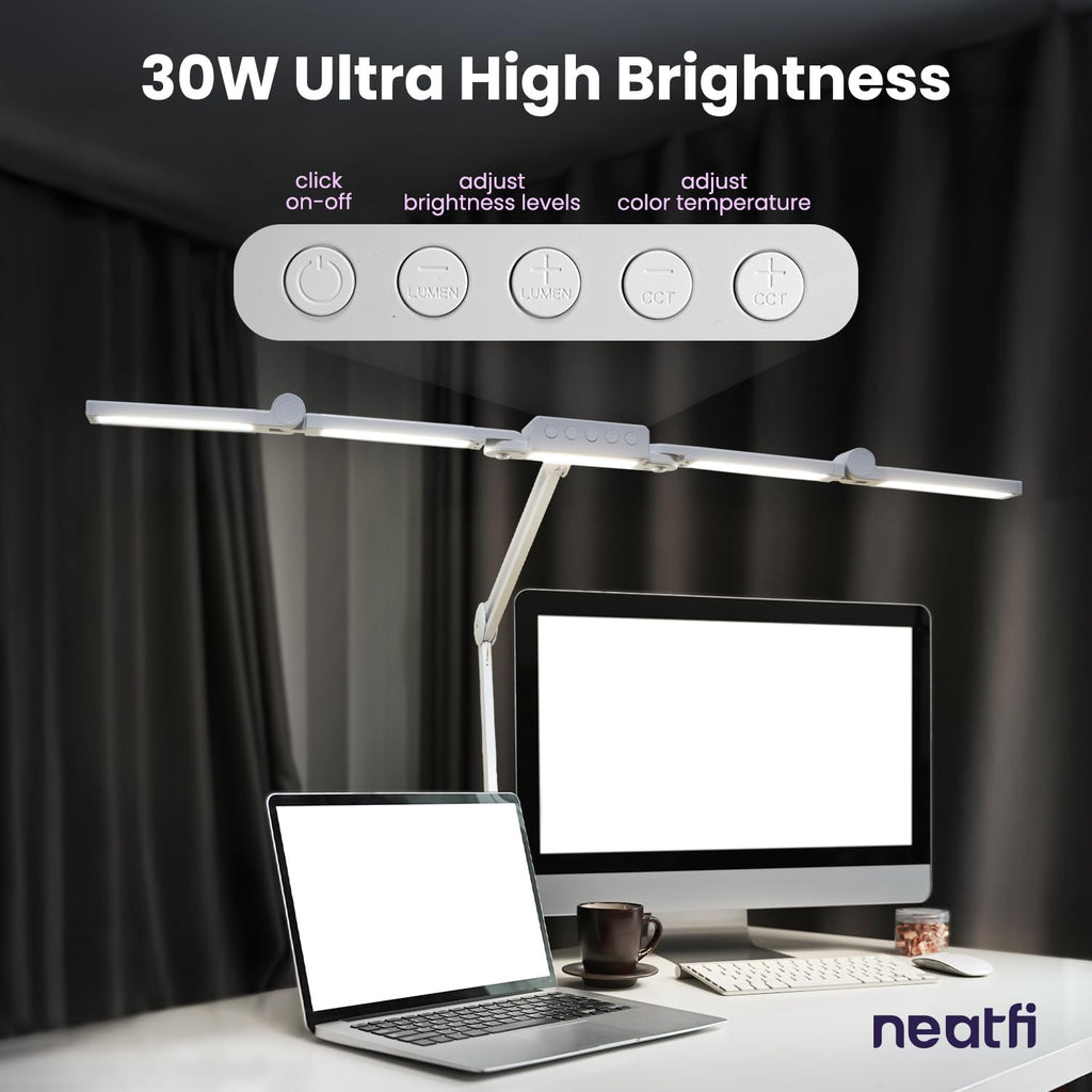 44" Wide Shade LED Desk Lamp with Clamp – 3000 Lumens, 3 Color Modes, CRI 95, Dimmable Task Light