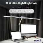 44" Wide Shade LED Desk Lamp with Clamp – 3000 Lumens, 3 Color Modes, CRI 95, Dimmable Task Light