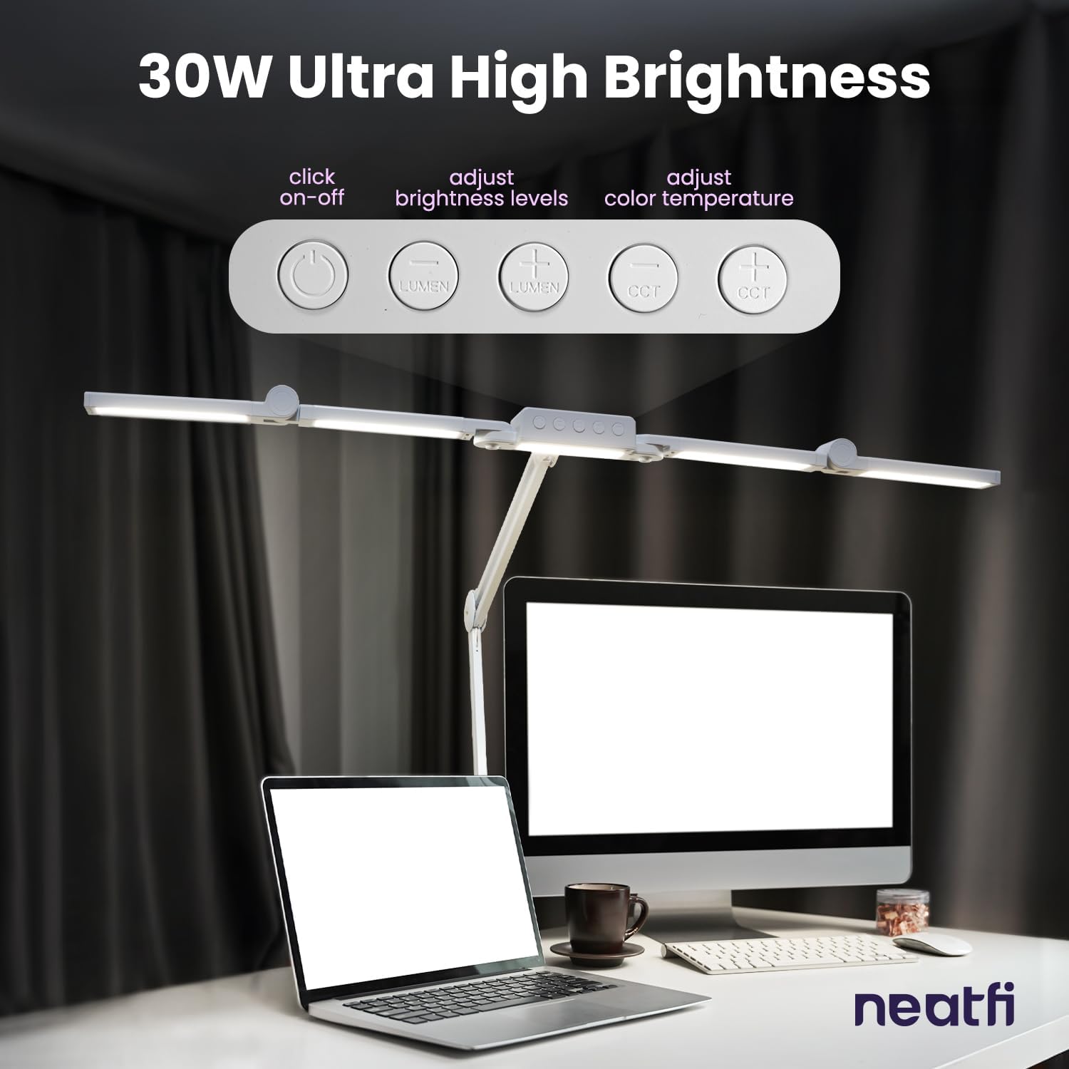 44" Wide Shade LED Desk Lamp with Clamp – 3000 Lumens, 3 Color Modes, CRI 95, Dimmable Task Light
