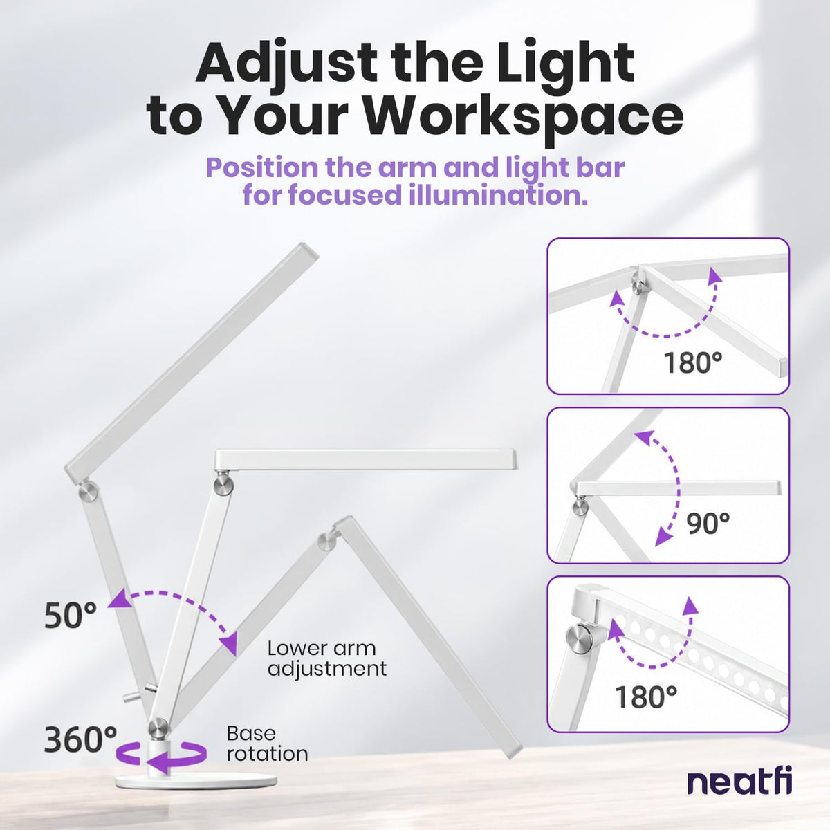 Professional LED Task Lamp, 20W, CRI 95, Stepless Dimming, White