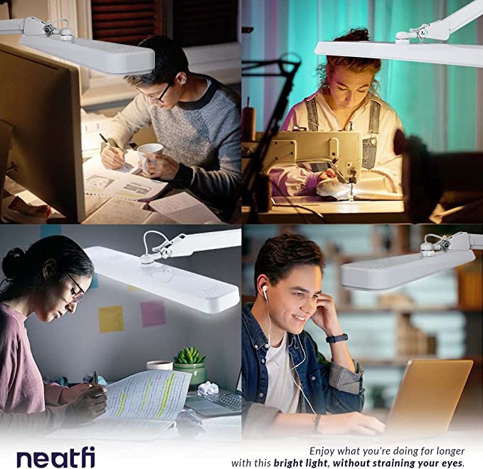 2500 Lumens LED Desk Lamp with Clamp – 22" Wide Shade, 5 Color Modes for Nails & Crafts, White