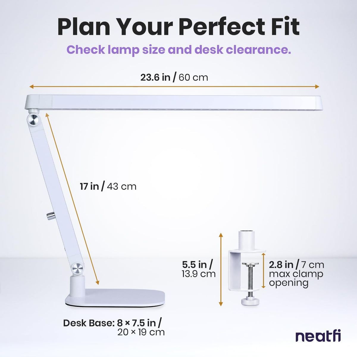 Professional LED Task Lamp, 20W, CRI 95, Stepless Dimming, White