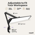 Lampe de bureau LED à tête large de 20 po avec pince – Lampe de travail de 2200 lumens pour bureau à domicile et travaux manuels, noire