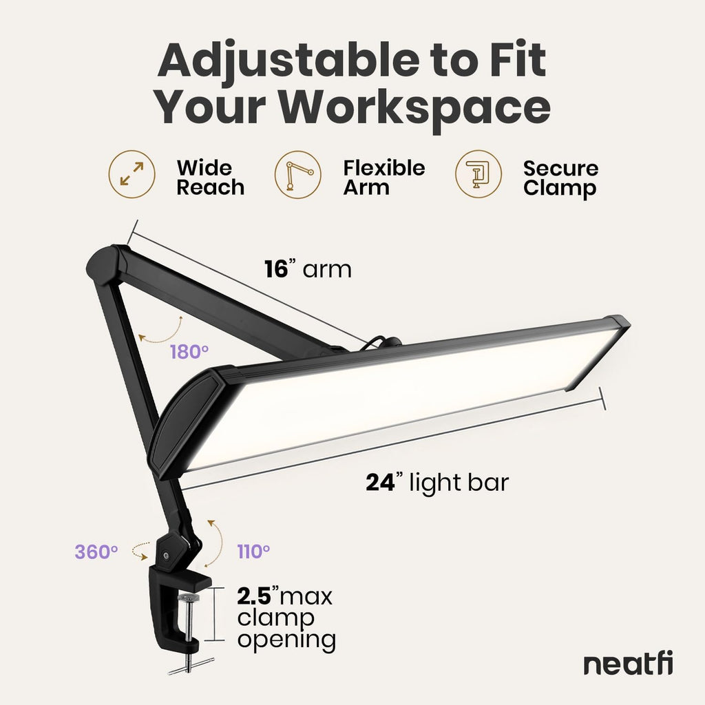 Pro 2300 Lumens 30W LED Task Lamp, Clamp, CRI 95, 24-Inch Head, CCT, Black