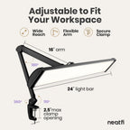 Pro 2300 Lumens 30W LED Task Lamp, Clamp, CRI 95, 24-Inch Head, CCT, Black
