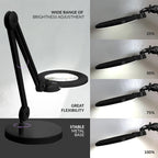 7” Wide Acrylic Lens LED Magnifying Lamp with Base – 1600 Lumens, Dimmable for Close Works, Black