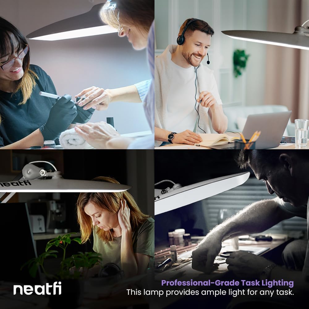 2200 Lumens LED Desk Lamp with Clamp – 20” Wide Shade, 3 Light Modes, Dimmable Task Light, Silver