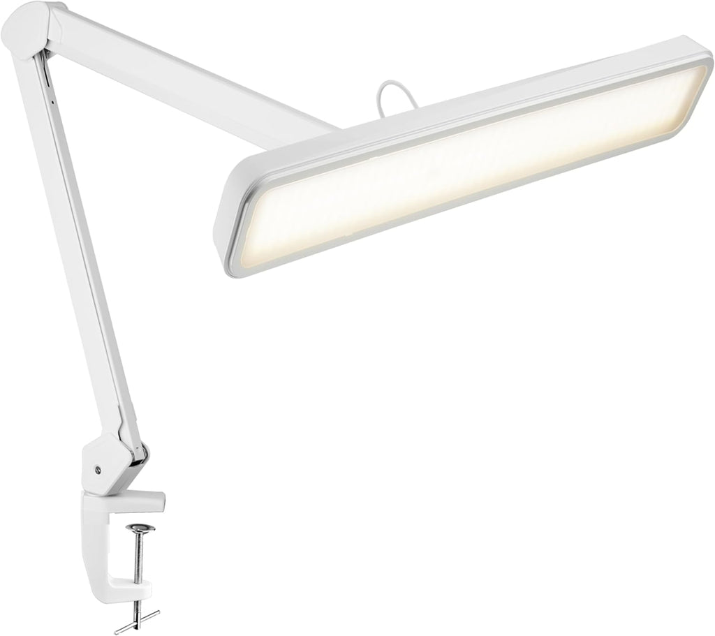 Lampe de bureau à LED de 2500 lumens avec pince – Abat-jour large de 22 pouces, 5 modes de couleur pour les ongles et l'artisanat, blanc
