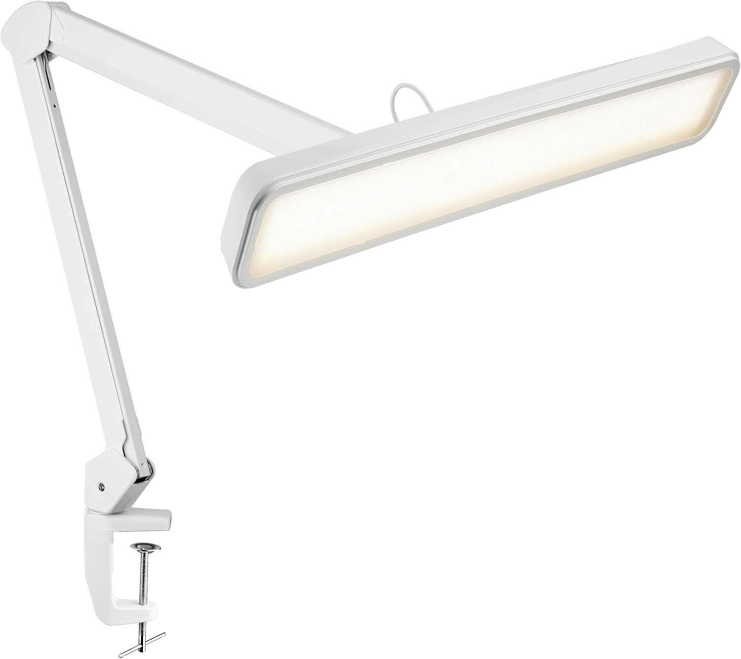 Lampe de bureau à LED de 2500 lumens avec pince – Abat-jour large de 22 pouces, 5 modes de couleur pour les ongles et l'artisanat, blanc