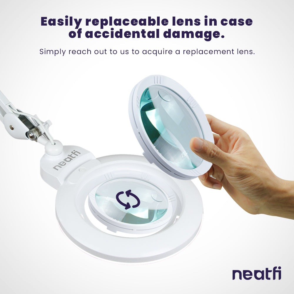 7” Wide Acrylic Lens LED Magnifying Lamp with Base – 1600 Lumens, Dimmable for Close Works, White