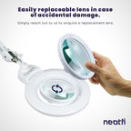 7” Wide Acrylic Lens LED Magnifying Lamp with Base – 1600 Lumens, Dimmable for Close Works, White