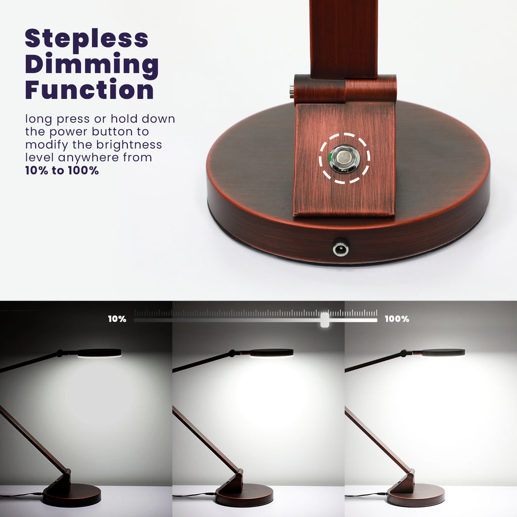LED Table Lamp with Round Base with USB Charging Port for Home - Brown