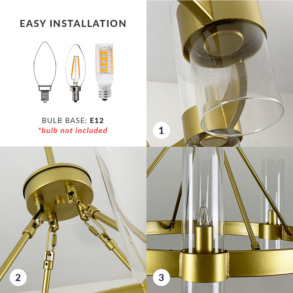 8-Light Wagon Wheel Chandelier, Dimmable, Gold
