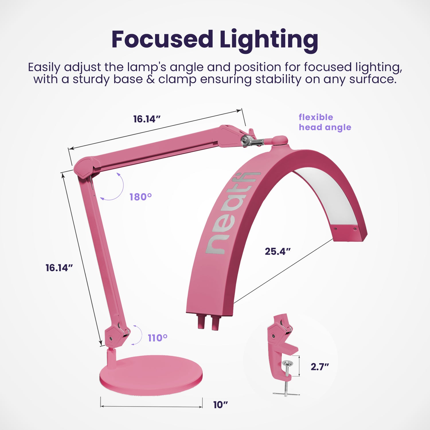 Half Moon LED Table Lamp with Base & Clamp – 2500 Lumens, 5 Light Modes for Nail Arts, Pink