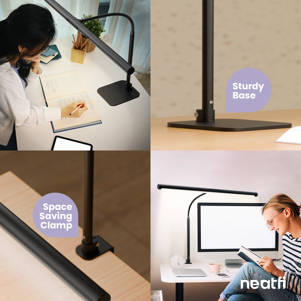 31.5" Architect Desk Light, LED Desk Lamp with Clamp and Base for Home Office with Motion Sensor and Touch Switch, 1100 Lumens, 5 Brightness Levels, 5 Light Modes, 60-min Timer - Black