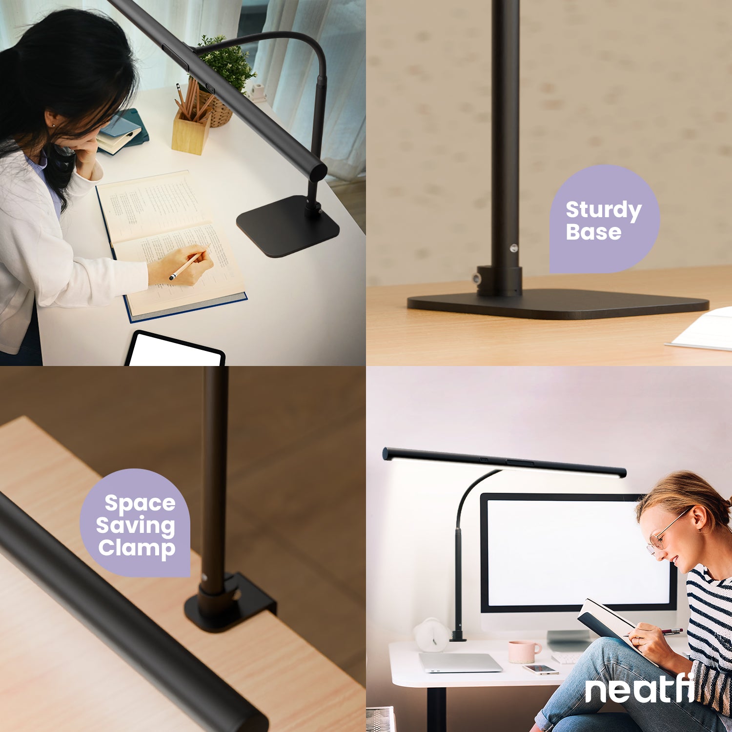 31.5" Architect Desk Light, LED Desk Lamp with Clamp and Base for Home Office with Motion Sensor and Touch Switch, 1100 Lumens, 5 Brightness Levels, 5 Light Modes, 60-min Timer - Black