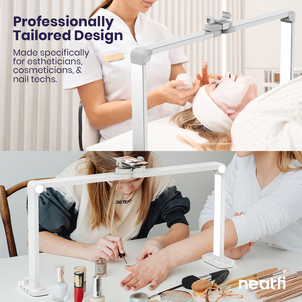 3500 Lumens LED Desk Lamp for Nail Techs – Dimmable, 3CCT Color Modes, Knob Control, USB Charging Port (White)
