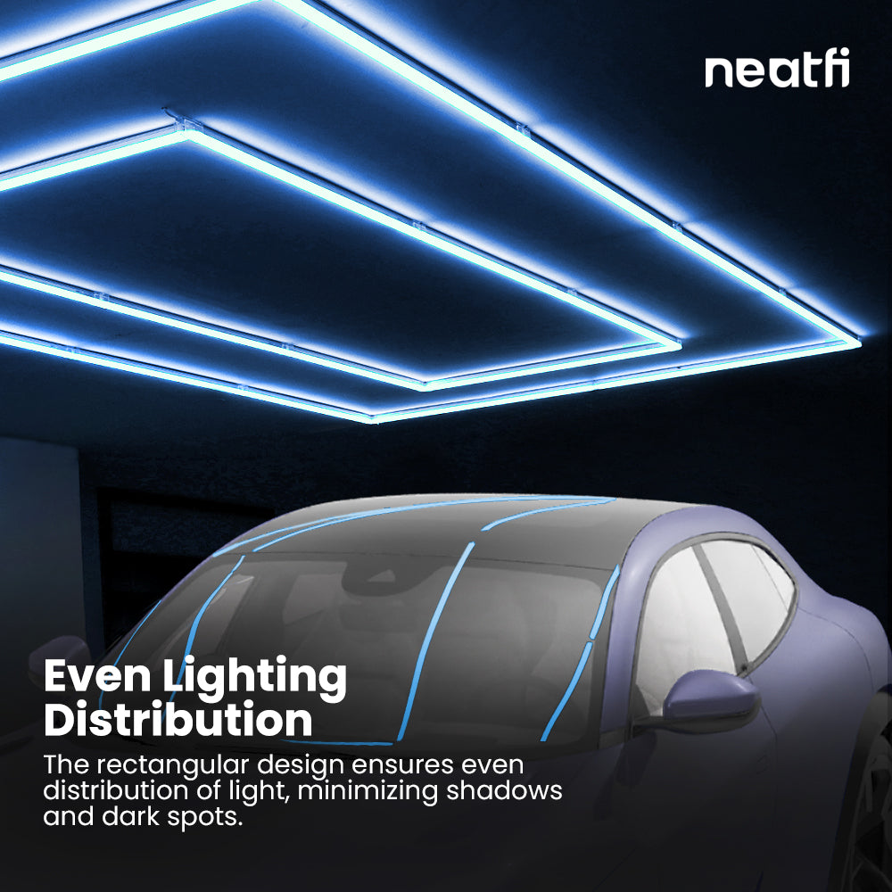 2 Rectangles LED Car Garage Light – 35,200 Lumens, Easy Installation for Shops & Gyms, Blue