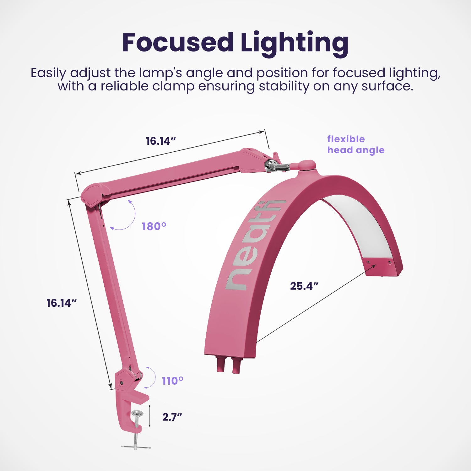 Half Moon LED Table Lamp with Clamp – 2500 Lumens, 5 Light Modes for Nail Arts & Facials, Pink