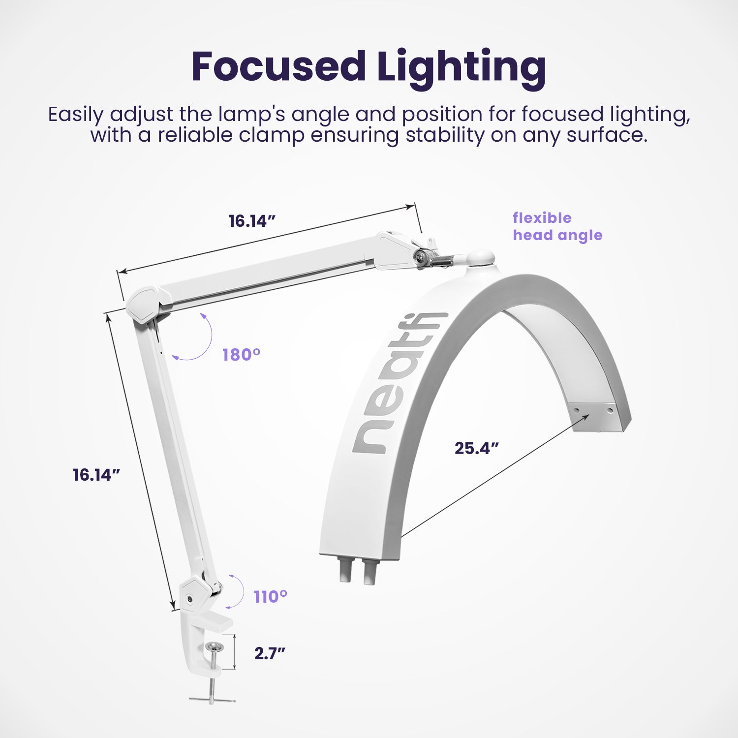 Half Moon LED Table Lamp with Clamp – 2500 Lumens, 5 Light Modes for Nail Arts & Facials, White