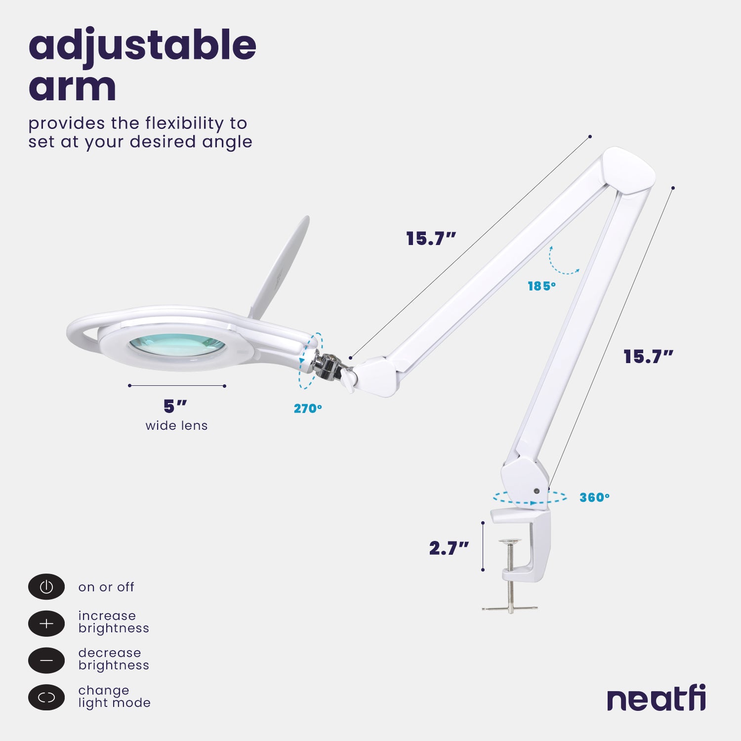 Lámpara de aumento de 5" con pinza – 8 dioptrías, 3 modos de luz, regulable para trabajos de detalle, Blanca