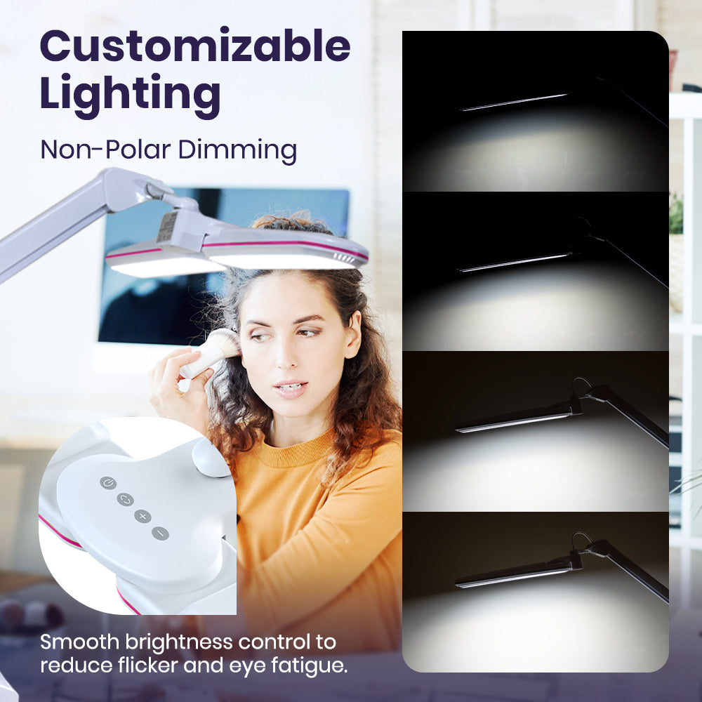 17” Wide Shade Elite LED Desk Lamp with Clamp – 3 Light Modes, Non-polar Dimming, Pink Ring