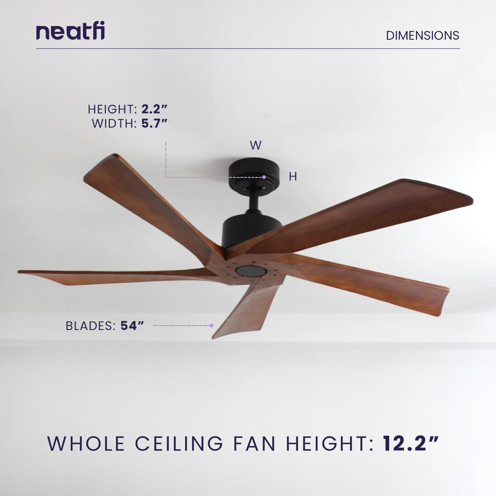 54-inch Industrial Downrod Ceiling Fan, 5 Solid Wood Blades - Dark Wood