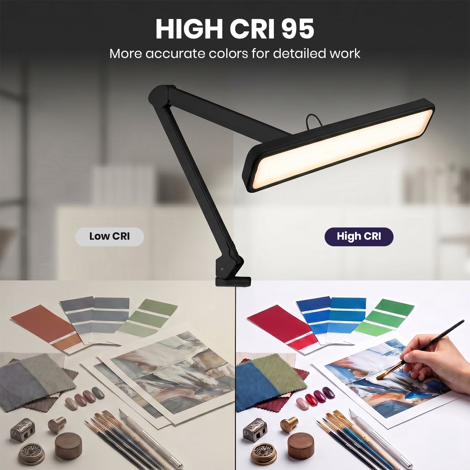 Neatfi Pro Series XL LED Task Lamp with Clamp – 2,500 Lumens, 30W, CRI 95, 22-Inch Wide Shade, Black