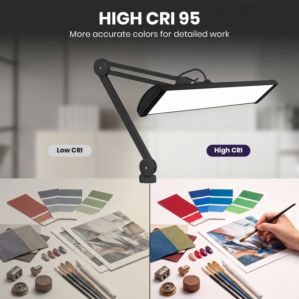 Lámpara de escritorio LED moderna Pro Series XL, 58 cm de ancho, 2200 lúmenes, CRI 95, regulable, brazo ajustable con abrazadera
