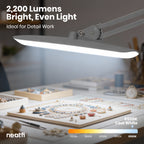 Lámpara LED de escritorio con pinza de 20” de ancho – Luz de trabajo de 2200 lúmenes para oficina y manualidades, plateada