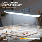 20” Wide Head LED Desk Lamp with Clamp – 2200 Lumens Task Light for Home Office & Crafts, Gray