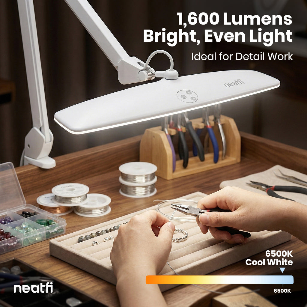 1600 Lumens LED Desk Lamp with Clamp – 22" Wide Shade, Adjustable & Non-polar Dimming Light, White