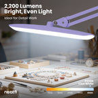 20” Wide Head LED Desk Lamp with Clamp – 2200 Lumens Task Light for Home Office & Crafts, Lavender